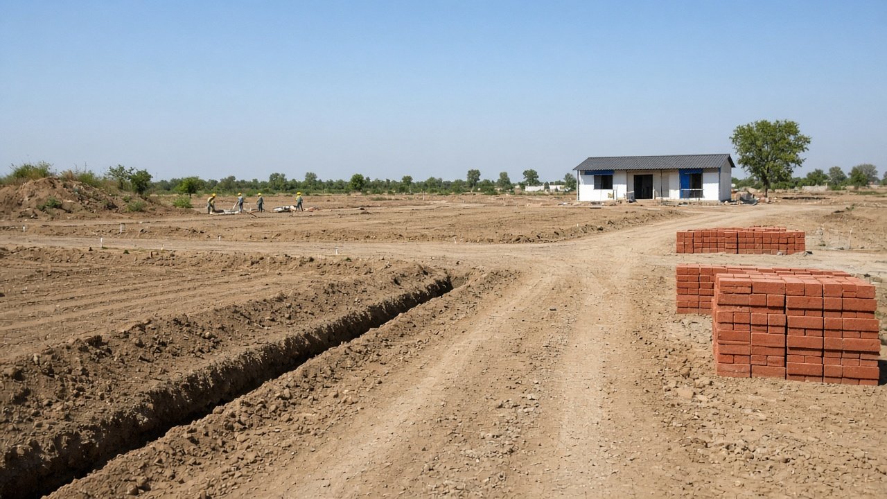 Early road and brick work on a housing site